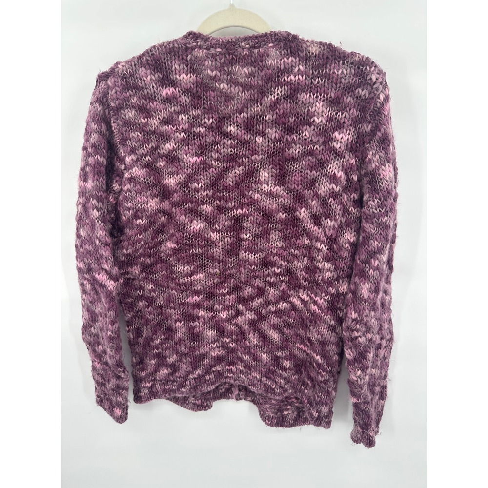 Talbots Made in Italy 100% Wool Chunky Knit Cardigan Sweater Purple Marled 1216 - Picture 3 of 9
